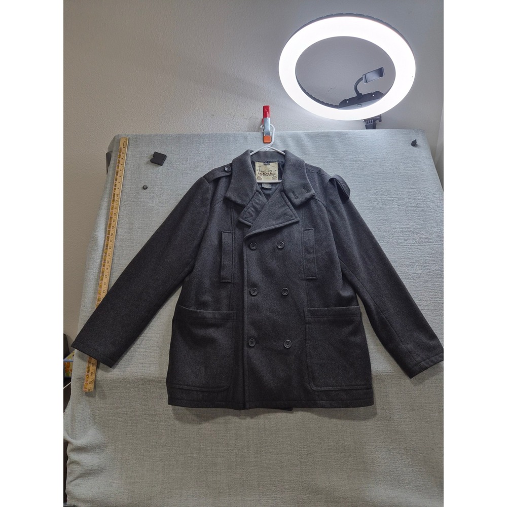American Rag Cie Peacoat Mens XL Charcoal Gray Lined Wool Double Breasted Winter